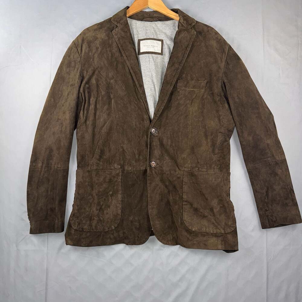 Neiman Marcus Vera Pelle Brown Suede Leather Blazer Jacket Italy Mens XL